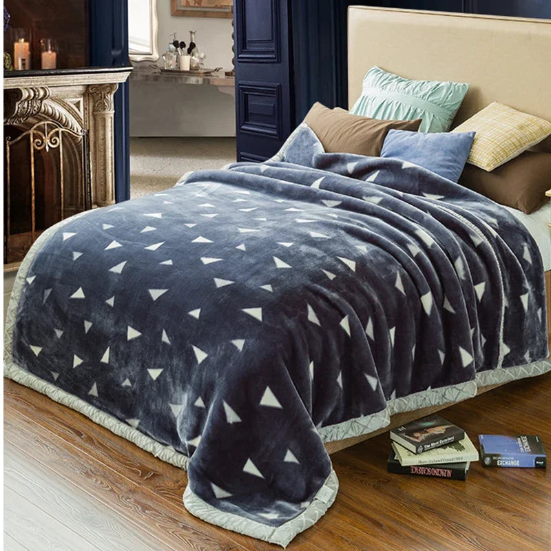 4.5kg Home Thicken Quilt Comforters Winter Warm Raschel Plush Blanket Print Throw Double Layer Fluffy Soft Quilt 200x230cm 이불 이불.