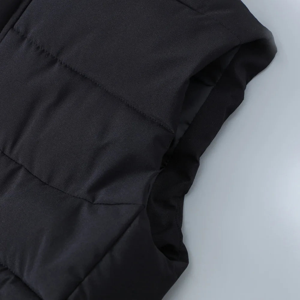 Compass Button Patch Style Men's Stand-up Collar Down Cotton Casual Vest Windproof Men's Jacket Slim Men's Hooded hat Wear.