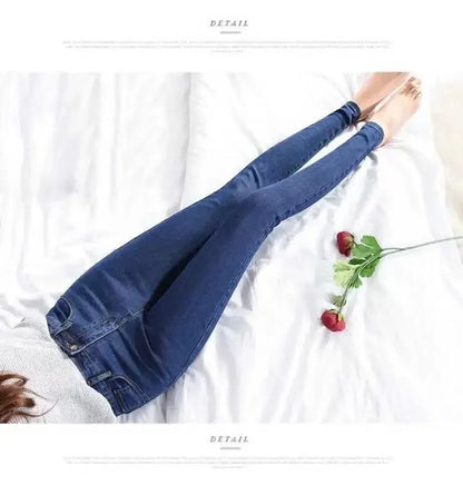 High Waist Slim Fit Women's Jeans High Elasticity Spring Autumn Black Pencil Pants Korean Style plus Size Body Shaping.