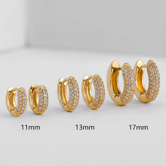 New Gold Plated Huggie Earrings with CZ Zircon Thin Ear Hoops Cartilage Earring for Women Round Minimal Earring Piercing Jewelry.