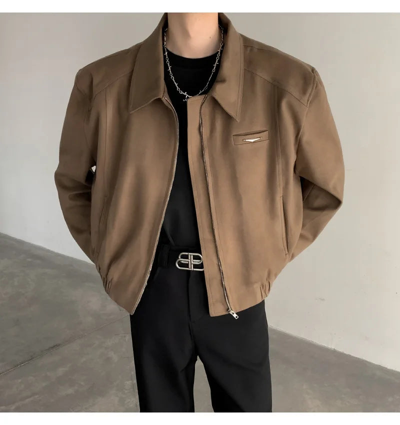 Short Jacket Men's Autumn Winter Handsome American Shoulder Pad Coat High-end Lapel Baseball Uniform.