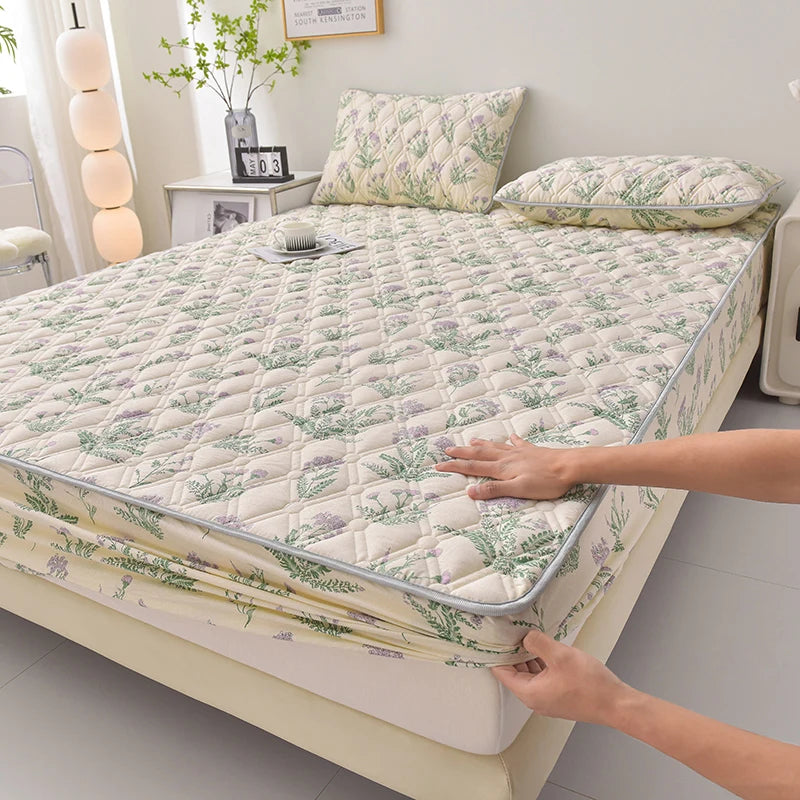 Thicken Mattress Cover for Home funda de colchón 100% Cotton Fitted Bedsheet King Size Floral Bed Covers 150x200(no pillowcase).