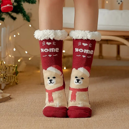 Christmas Fuzzy Socks Womens Winter Thermal Warm Floor Sock Soft Female Home Indoor Gifts Non Slip Grip Slipper Sock Fluffy
