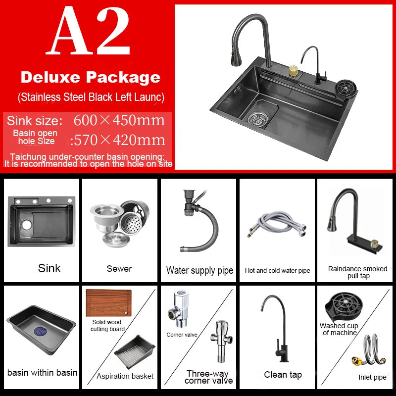 Stainless Steel New Kitchen Sink Household Piano Keys Multifunctional Waterfall Large Single Slot Dish and Vegetable Wash Basin