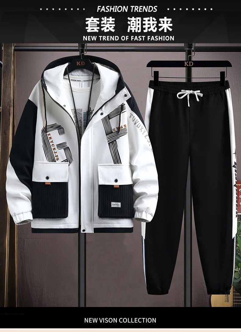 2025 Spring Casual Jackets Sportswear+Pants Men's Sets Korean Style 2 Piece Sets Men Streetwear Fitness Male Tracksuit.