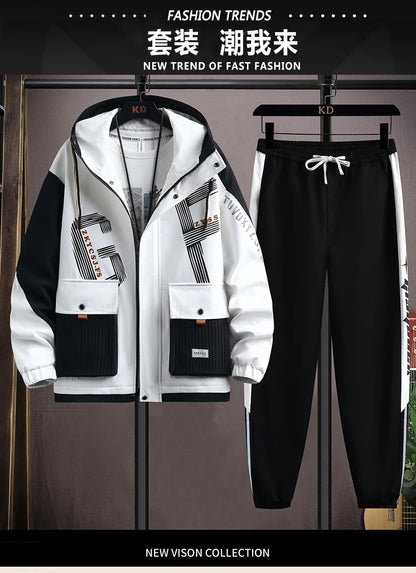 2025 Spring Casual Jackets Sportswear+Pants Men's Sets Korean Style 2 Piece Sets Men Streetwear Fitness Male Tracksuit.