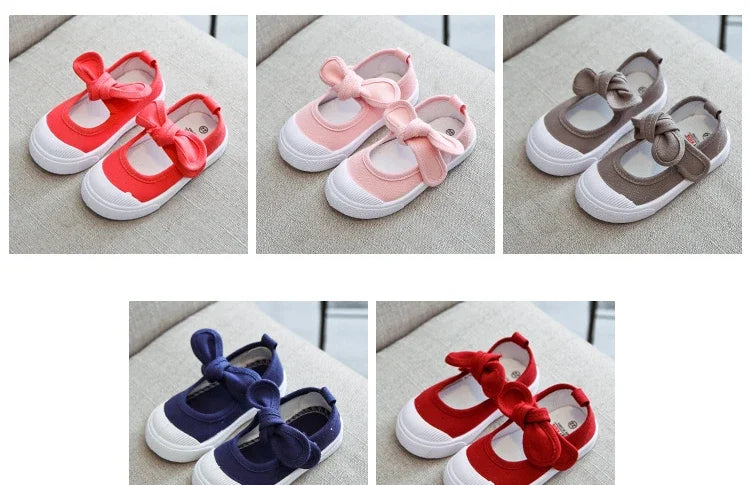 Korean Style Fashion Children Fashion Girls Canvas Shoes Versatile Bow Baby Kids Casual Shoes Simple Classic Candy Color Bowtie.