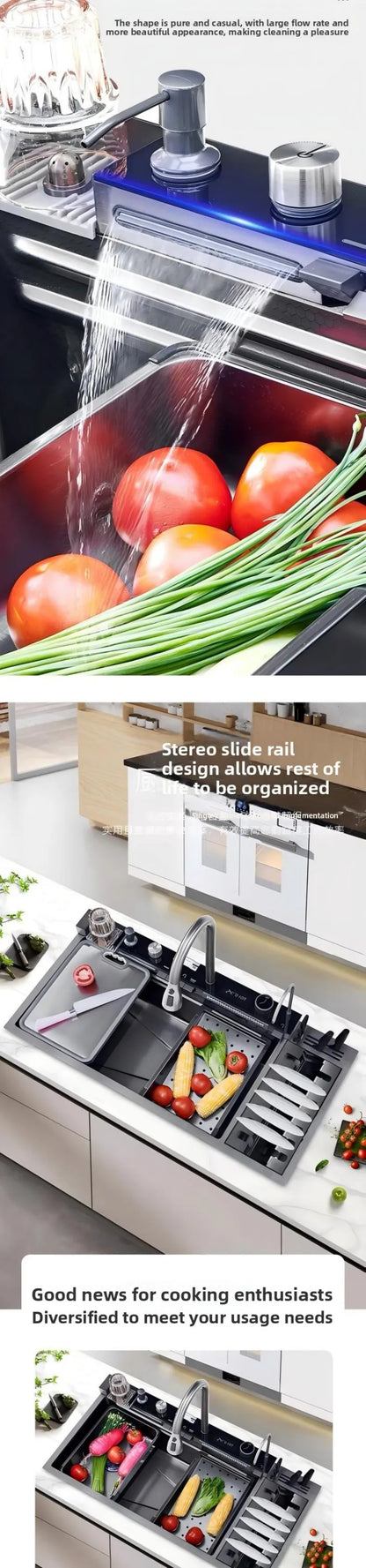 100cmx46cm Whale-Style Large Single-Bowl Kitchen Sink with Dish Rack Digital Faucet Integrated Dishwasher Multi-Functional