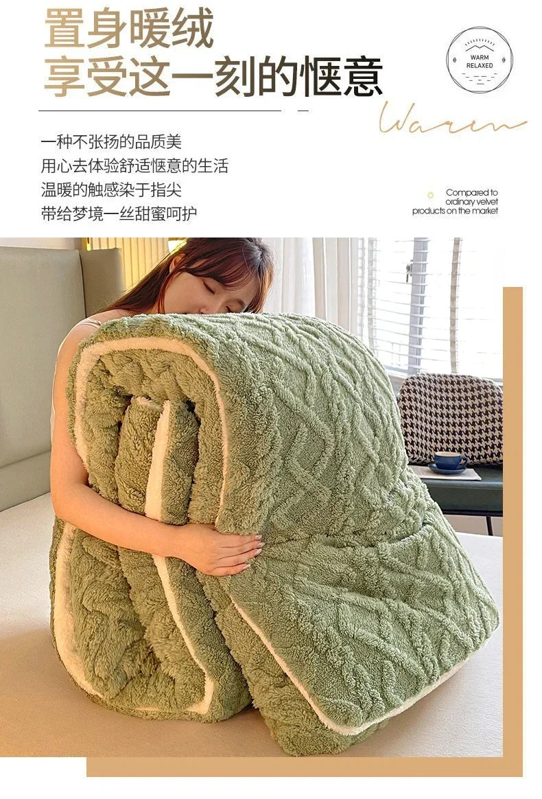 New Super Thick Winter Warm Blanket for Bed Artificial Lamb Cashmere Weighted Blankets Soft Comfortable Warmth Quilt Comforter.