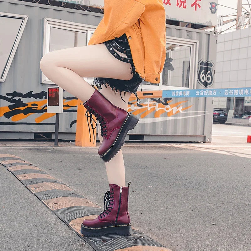 Autumn Winter Fashion Round Toe Lace-up Shoes Womens Boots Zip Ankle Boots For Women High Heels Basics Casual