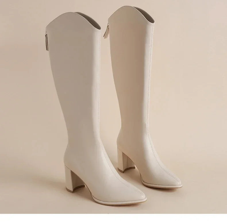 Plus Size 34-43 New Women Boots Zipper Thick High Heels Simple Thick High Heels Autumn Winter Boots Knee High Botas.