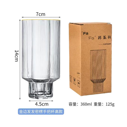 Clear Ice Cream Glass Whiskey Red Wine Glass Cup Flower Stripe Glass Mug Vintage Iced American Coffee Mug Home Stacked Cup