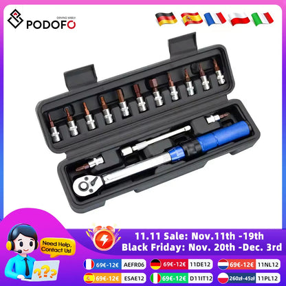 Podofo Hochpräzises Drehmomentschlüssel-Set, 2–24 NM, Einstellung, Dual-Richtungs-Ratsche mit für Auto-Motorrad-Fahrrad-Wartungswerkzeug