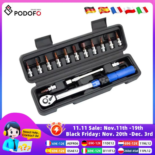 Podofo Hochpräzises Drehmomentschlüssel-Set, 2–24 NM, Einstellung, Dual-Richtungs-Ratsche mit für Auto-Motorrad-Fahrrad-Wartungswerkzeug