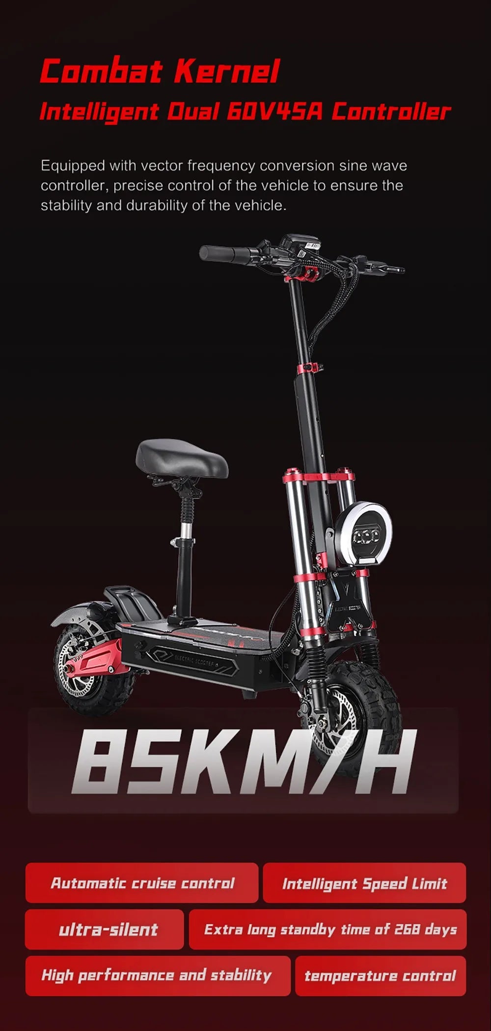 BOYUEDA S5-11 Electric Scooter, 2*3000W Motor, 60V 38AH Battery, 11-inch Tire, 85km/h Max Speed, Dual Hydraulic Disc Brakes.