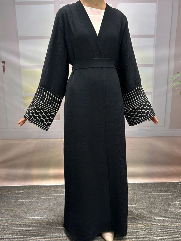 Embroidery Open Modest Kimono Abaya Dubai Luxury Islam Muslim Kaftan Modal Dress Arabic Abayas Women Kebaya Robe Femme Musulmane.