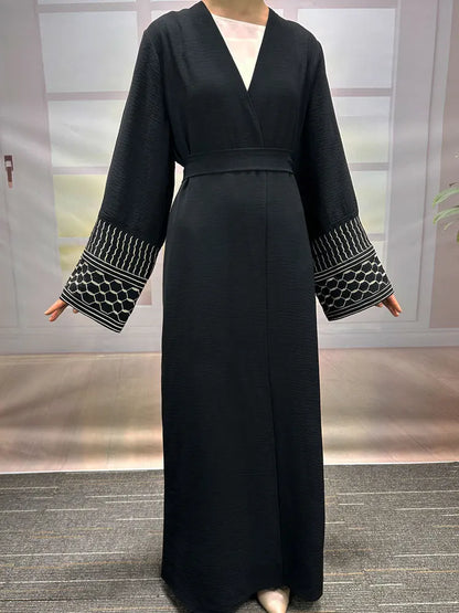 Embroidery Open Modest Kimono Abaya Dubai Luxury Islam Muslim Kaftan Modal Dress Arabic Abayas Women Kebaya Robe Femme Musulmane.