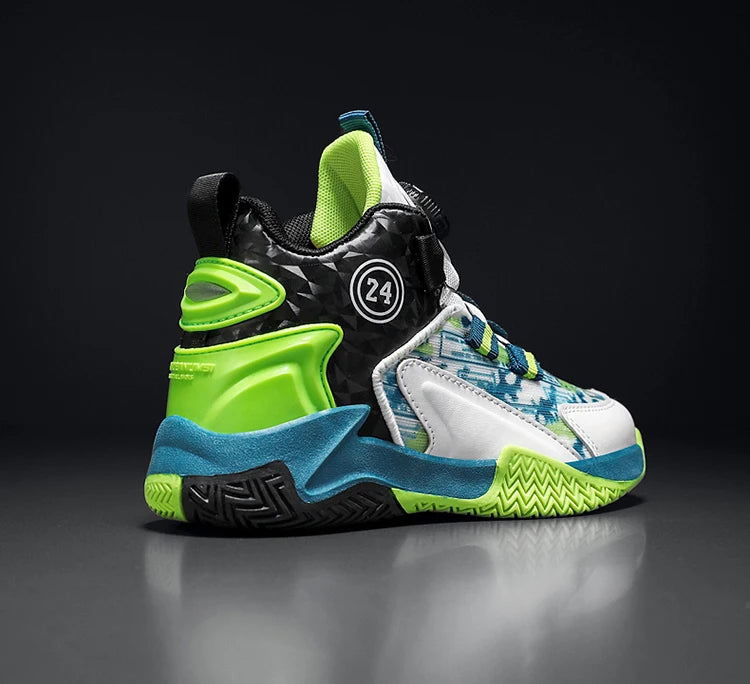 Children's Autumn New Rotary Buckle Mesh Breathable Basketball Shoes Boys Fashion Trend Sneaker Anti Slip Running Footwear 31-40.