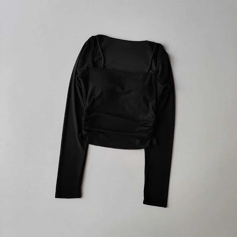 Yoga Clothes Women Sports Tops Fixed Chest Pads Mesh Splicing Slimming Long Sleeves Fashionable Running Training Fitness Clothes.