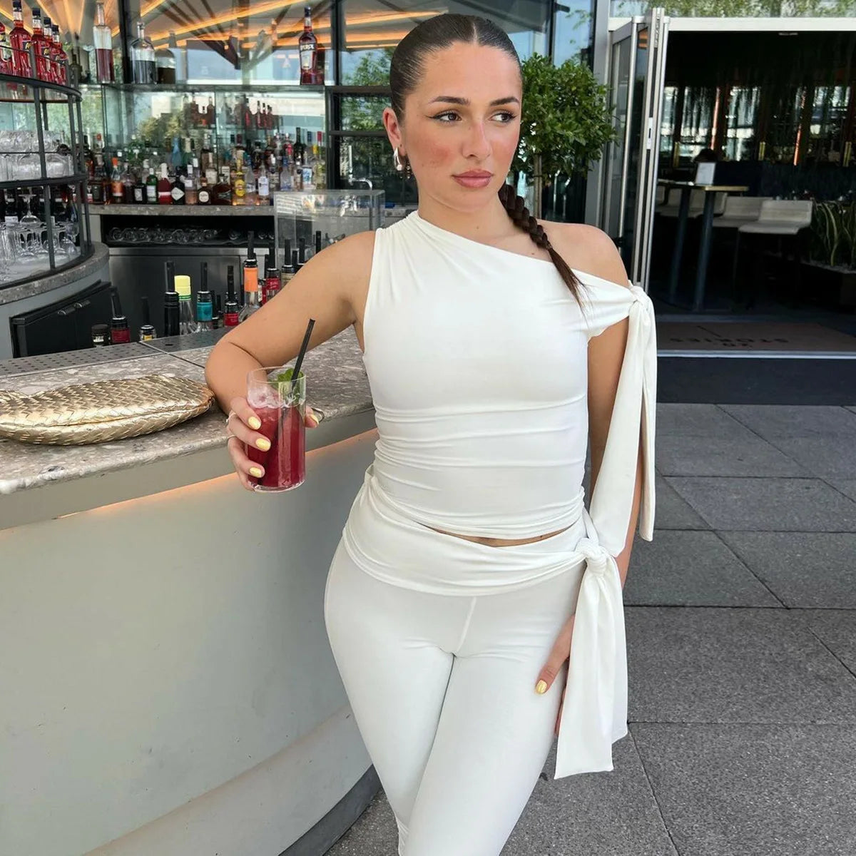 Tossy White Shorts 2 Piece-Set Female See-Through Slim Pleated Fashion Cropped Top And High Waist Shorts Sets Women's Outfits