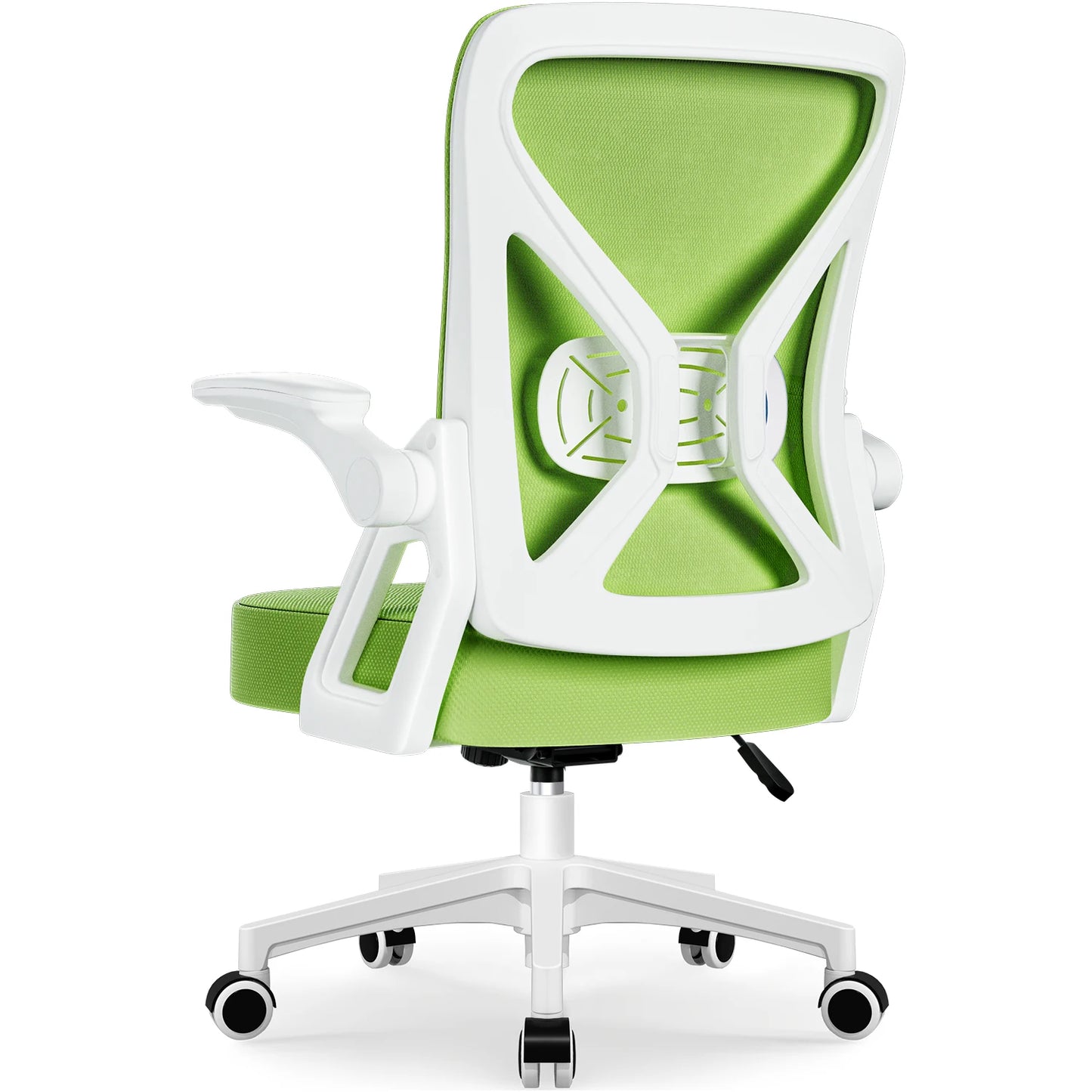 AUTHMIC Ergonomischer Bürostuhl mit Netzrücken, Lordosenstütze, hochklappbare Armlehnen, höhenverstellbar, für die Arbeit im Home-Office-Schreibtisch