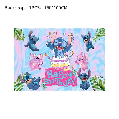 Stitch Party Supplies für Kinder Lilo und Stitch Geburtstag Party Dekorationen Luftballons Banner Tischdecke Hintergrund Geschirr