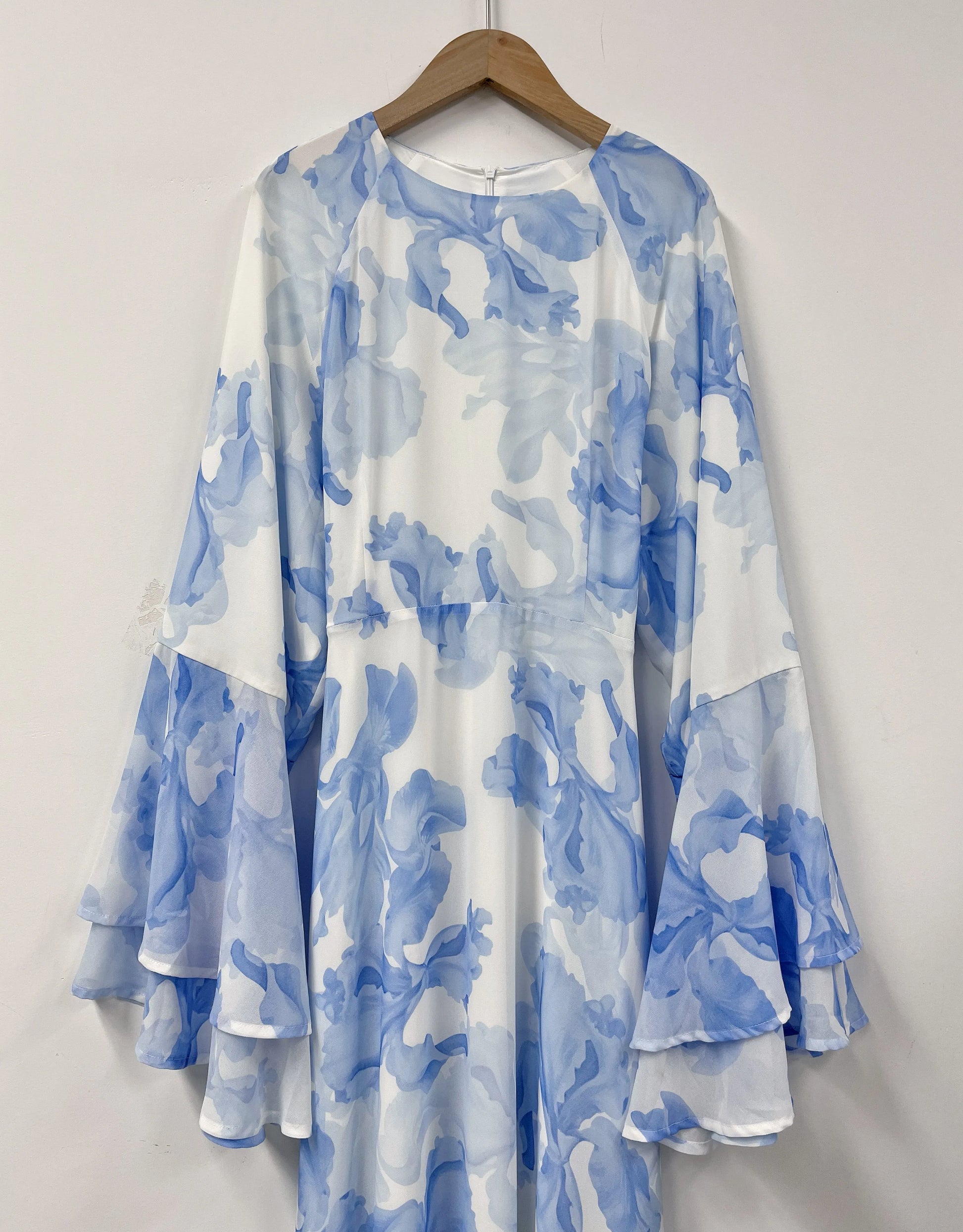 Ramadan kebaya Muslim women's chiffon print flared sleeve dress headscarf two-piece set.