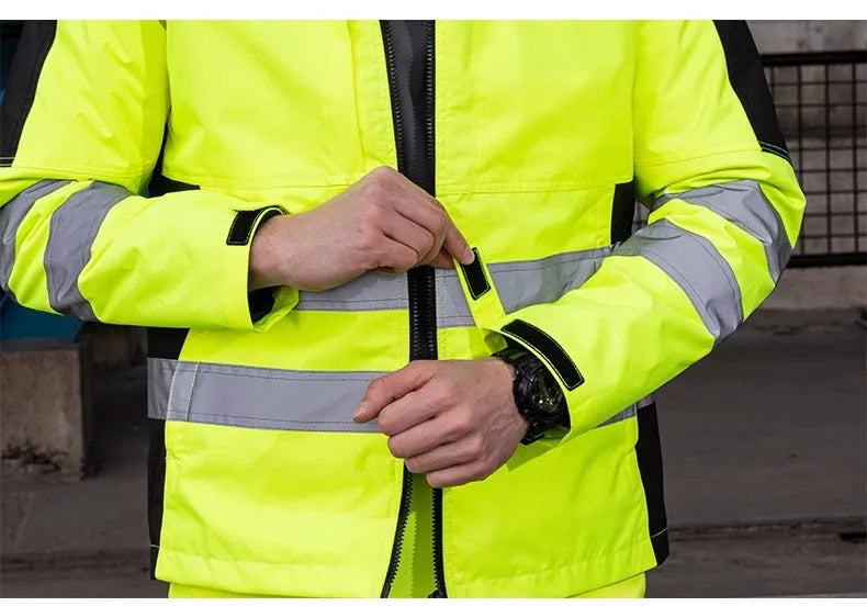 High Visibility Workwear Winter Clothes Hi Vis Suit Reflective Jacket Waterproof Winter and Pockets Reflective Work Pants Set.