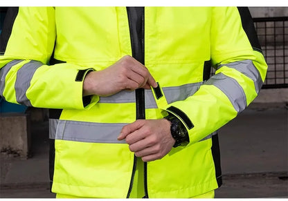 High Visibility Workwear Winter Clothes Hi Vis Suit Reflective Jacket Waterproof Winter and Pockets Reflective Work Pants Set.
