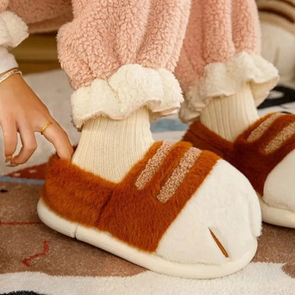 Winter Warm Slipper Women Home Fuzzy Cat Paw Claw Fur Plush Indoor Lazy Female Thermal Furry House Shoe Funny Flat flip flop.