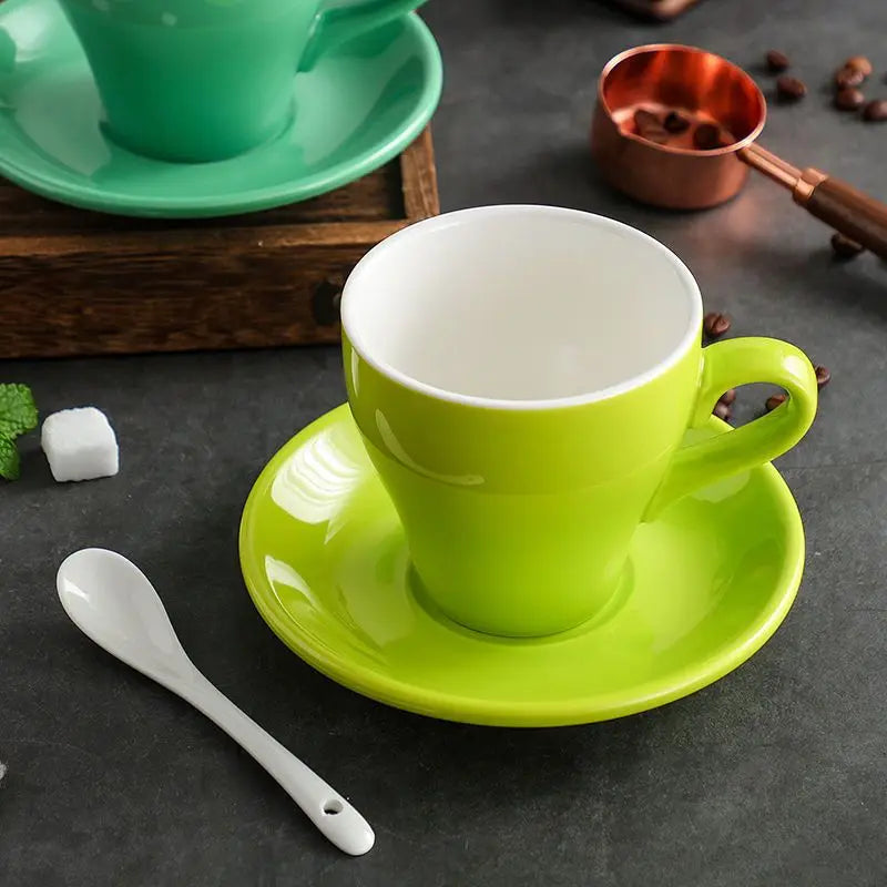 Thickened Ceramic Coffee Cup Set 80ML Italian Espresso Cup Plate Small Cup Colorful with Plate Spoon Drinkware.