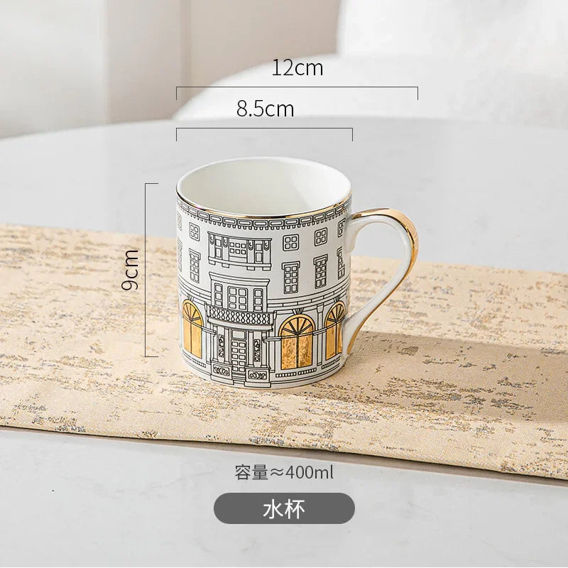European-style Roman Architecture Ceramic Disc Coffee Cup Snacks Main Course Plate Kitchen Tableware Coffee Mug Storage Tray.