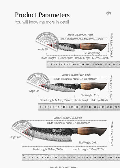 XINZUO 1-5PCS Damascus Steel Kitchen Knife 10Cr15CoMov Steel Core Chopping Vegetables And Fruits Household Kitchen Knife.