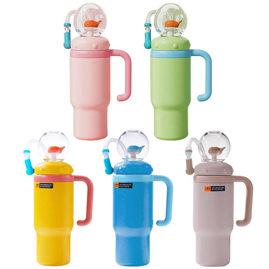24oz Stainless Steel Whale Fountain Tumbler Straw Water Cups Kids Adults Travel Water Bottles Whale Water Cups Car Water Bottle.