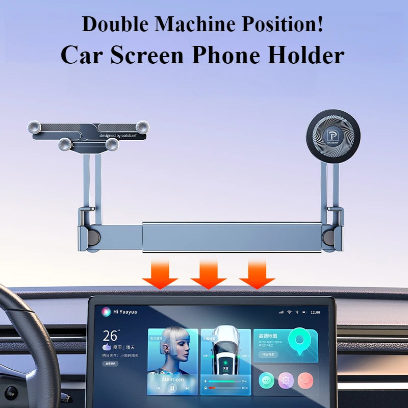 Oatsbasf Dual-position Car Screen Phone Holder Stand Metal Aluminum Adjustable for Tesla Model 3 Highland Y Car Accessories.