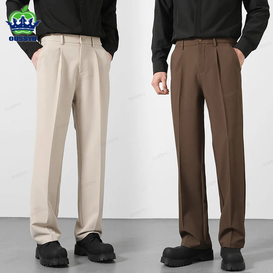 OUSSYU Brand Autumn Casual Pants Men Business Elastic Waist Korean Style Black Brown Grey Khaki Trousers Male Plus Size S-4XL.