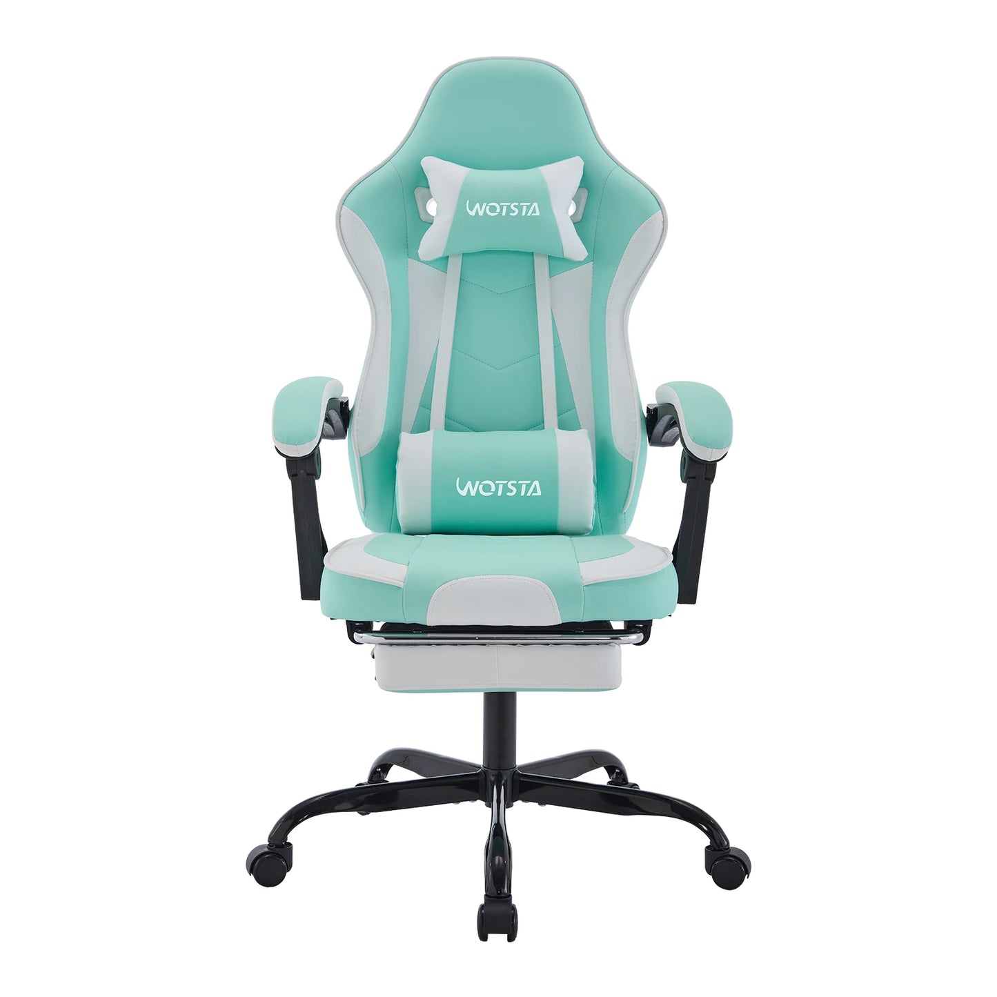 WOTSTA Gaming-Stuhl mit Fußstütze, Gamer-Stühle, ergonomisch, mit Lendenkissen, Kopfstützenstuhl, höhenverstellbarer Computerstuhl