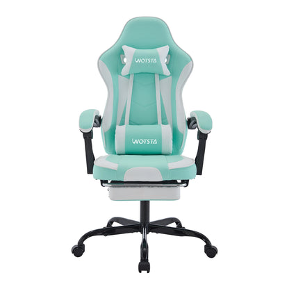 WOTSTA Gaming-Stuhl mit Fußstütze, Gamer-Stühle, ergonomisch, mit Lendenkissen, Kopfstützenstuhl, höhenverstellbarer Computerstuhl