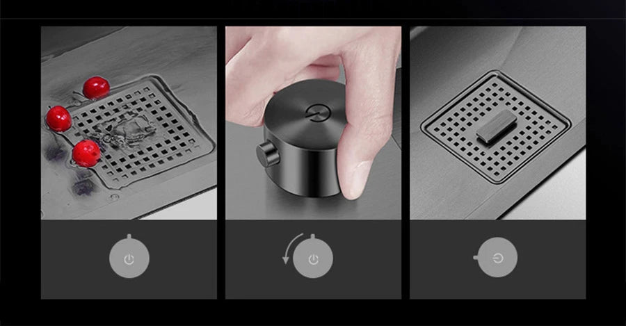 ASRAS Large Size Flip Cover Hidden Island Kitchen Sink 304 Stainless Steel 4mm Thickness Handmade Stepped Sink Cup Rinser Sinks