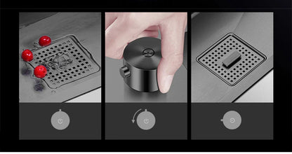 ASRAS Large Size Flip Cover Hidden Island Kitchen Sink 304 Stainless Steel 4mm Thickness Handmade Stepped Sink Cup Rinser Sinks