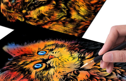 2 Sheets Animal Scratch Art Paper Set with Stylus DIY Rainbow Craft Lion Unicorn Cat Dog Painting Toy Creative Kids Adults Gift.