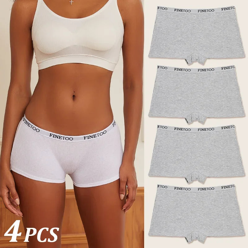 4Pcs Women Cotton Boxers Underwear Seamless Ice Silk Shorts Solid Color Ladies Soft Boyshorts Plus Size Cotton Boxers M/L/XL.