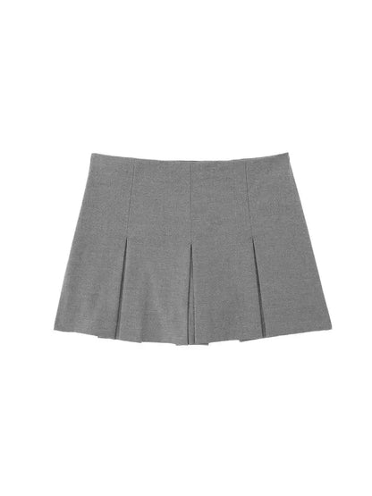 Women Fashion With Pleated Shorts Skirts Vintage High Waist Side Zipper Female Skort Mujer.
