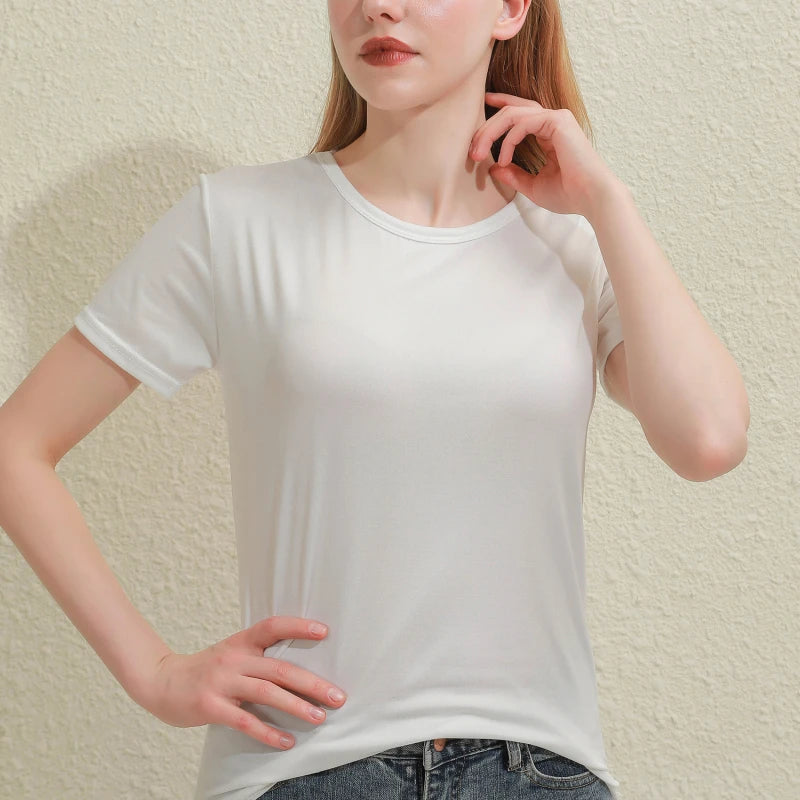 2024 Kurze T-Shirts Sommer Damen Kurzarm Rundhals Casual Bluse Shirts Einfarbig Tops Schwarz / Weiß