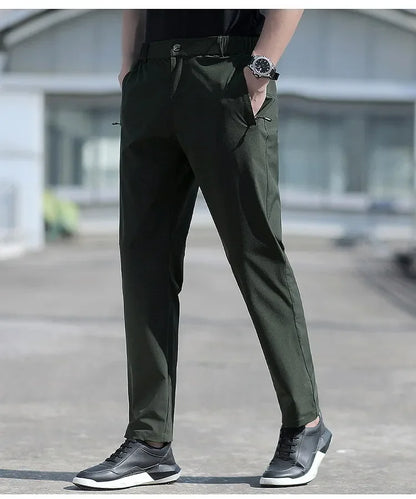 Ice Silk Men's Summer Pants Elastic Waist Straight Leg Trouser Male Quick Dry Big Size Large Plus Stretch 6XL 7XL Work Outdoor