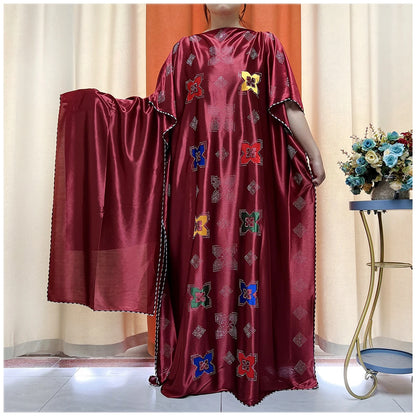 African Abaya For Women Kaftan islamic Clothing With Scarf African Women Dress Inlaid Mubarak Dubai Femme Luxury Muslim Dress