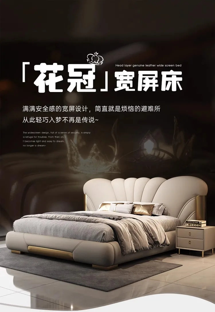 Luxuriöses Hauptschlafzimmer, Doppelbett, King-Size-Bett, weiche Tasche, Rückenlehne, 150 x 200 cm, Hochzeitsbett, Untergestell in voller Größe, beleuchtet 2ingan-Möbel