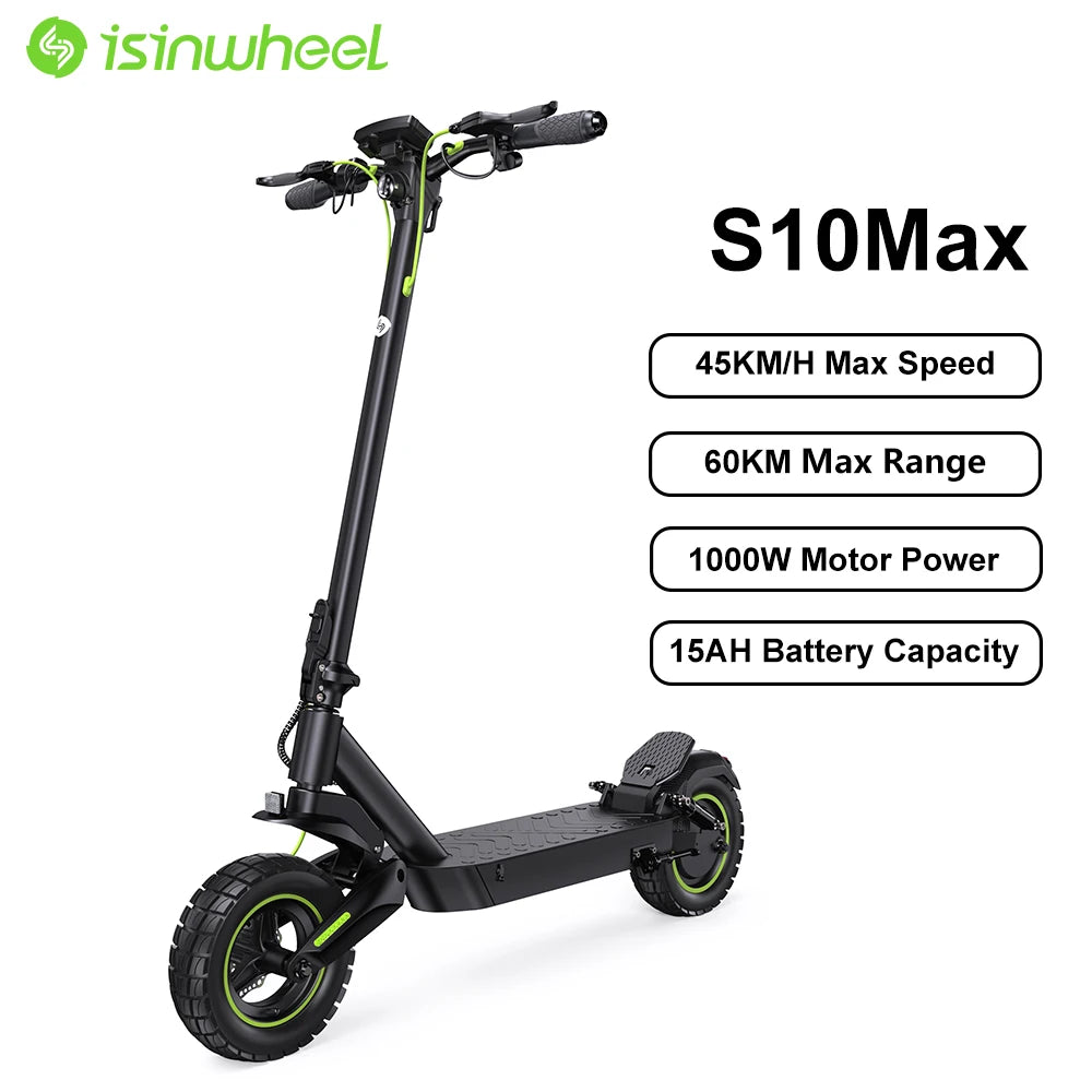Isinwheel S10Max Foldable Adult Electric Scooter E-Scooter 45 KM/H Electric Kick Scooter 1000W Skateboards 48V 15Ah Kickboard.