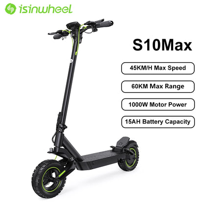 Isinwheel S10Max Foldable Adult Electric Scooter E-Scooter 45 KM/H Electric Kick Scooter 1000W Skateboards 48V 15Ah Kickboard.