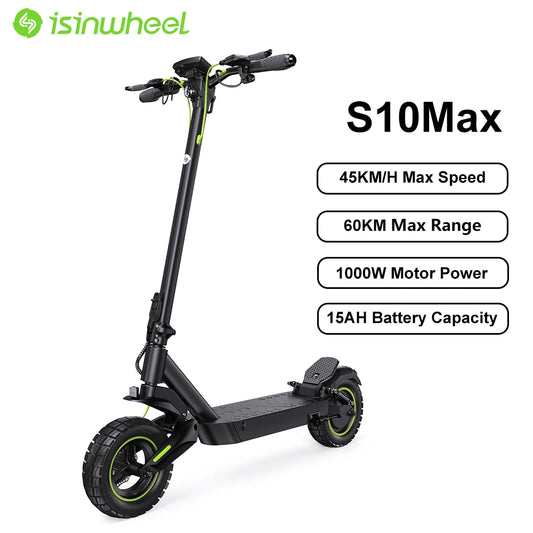 Isinwheel S10Max Foldable Adult Electric Scooter E-Scooter 45 KM/H Electric Kick Scooter 1000W Skateboards 48V 15Ah Kickboard.